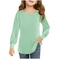 thumbnail image 1 of Fesfesfes 4-13Years Kids Girls Cute Round Neck Knit Tops Ruffle T Shirt Solid Color Casual Loose Long Sleeve Round Neck Tops(Green,11 Years), 1 of 6