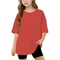 thumbnail image 1 of Fesfesfes 5-15 Years Girls and Boys Shirts Fashion Cute Solid Color Short Sleeve Shirts for Kids Loose Soft T-Shirts Tees Teen Summer Tops(Red,5 Years), 1 of 8