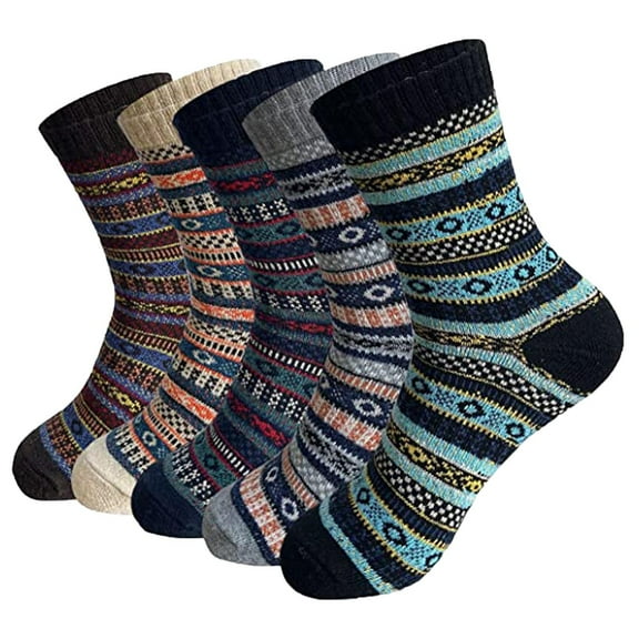 Fesfesfes 5 Pairs Socks for Women Casual Winter Warm Thick Socks Wool Vintage Colorful Knit Soft Socks