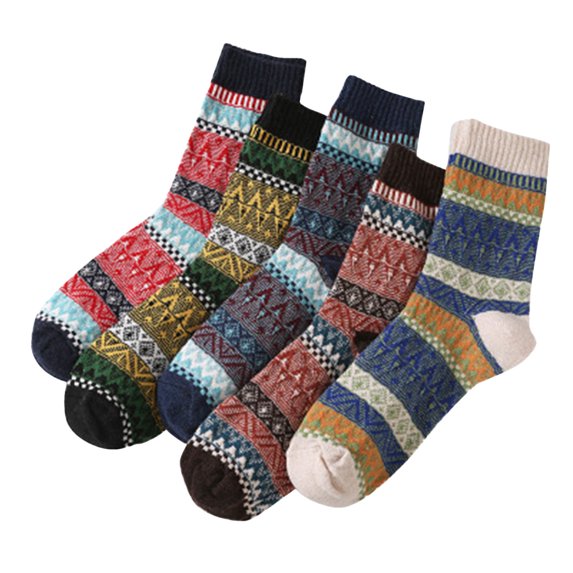 Fesfesfes Clearance 5 Pairs Socks for Women Vintage Print Patchwork Middle Tube Socks Stockings