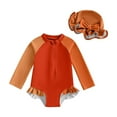 thumbnail image 1 of Fesfesfes Clearance Baby Girls Boys Swimsuit Long Sleeve 2-Piece Swimwear with Hat Rash Guard Ruffle Solid Color Zipper Beach Toddler Bathing Suit 0-24 Months(Orange,0-3 Months), 1 of 2