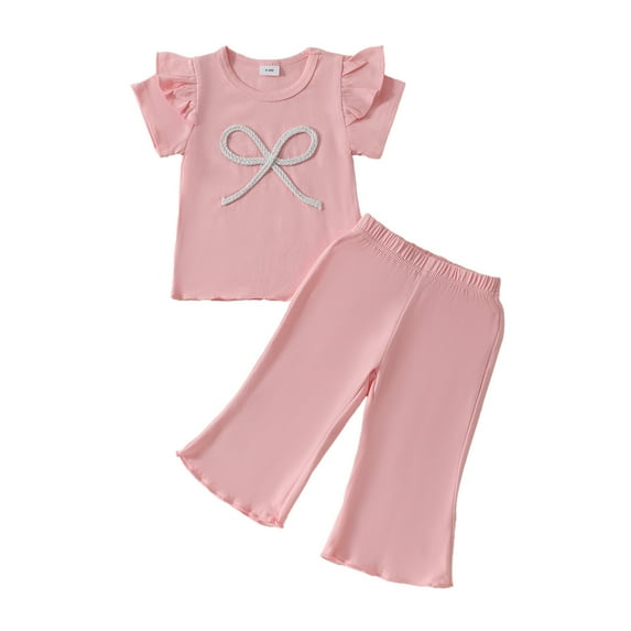 Fesfesfes Baby Girls' Fashion Clothes Girls' Casual Short Sleeve Round Neck Collar Solid Color Elastic Waist Short Pants Sets 0-3 Years(Pink,12-18 Months)