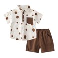 thumbnail image 1 of Fesfesfes Boy's 2 Piece Outfits Casual Short Sleeve Turndown Collar Button Shirt and Shorts 2Pcs Shorts Summer Clothing Set(Brown#1,3 Years), 1 of 9