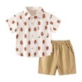 thumbnail image 1 of Fesfesfes Boy's 2 Piece Outfits Casual Short Sleeve Turndown Collar Button Shirt and Shorts 2Pcs Shorts Summer Clothing Set(Khaki#5,8 Years), 1 of 9