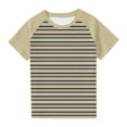 thumbnail image 1 of Fesfesfes Boys Girls Fashion Cute Round Neck Stripe Print Short Sleeve Top Summer Tunic Tops Loose Fit Cute Tee for Kids 3-14 Years(Khaki,9 Years), 1 of 8