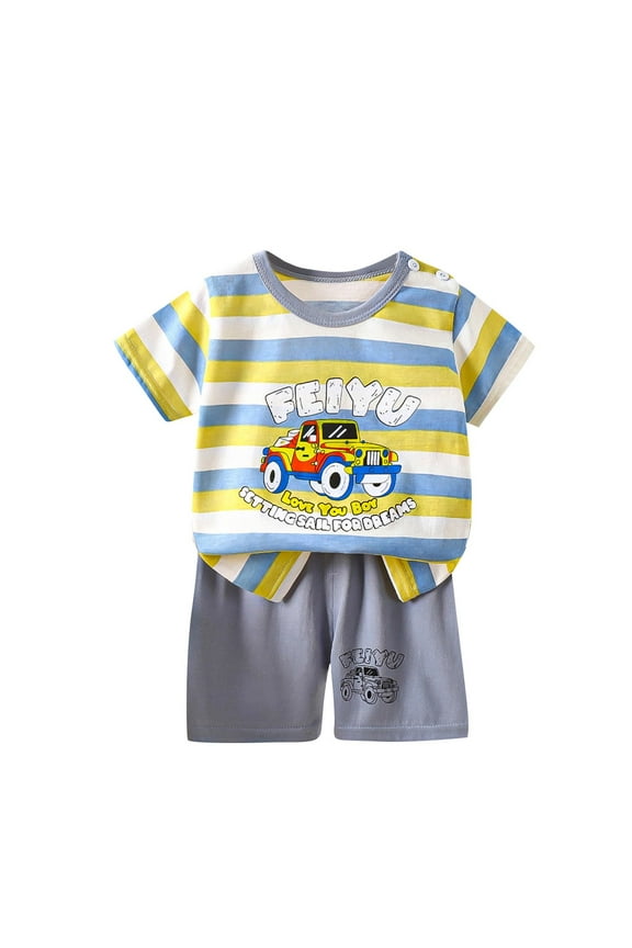 Boys Summer Clothes 2 Piece Cute Car Print Clothes for Baby Boys Short Sleeve Round Neck T-Shirt and Shorts Set Home Clothes 6Months-6 Years(White#1,9 Months)