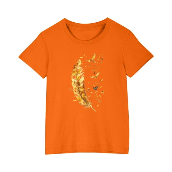 Fesfesfes Casual Blouses for Kids Cute Print Summer Tee Boys Girls T-shirt Fashion Round Neck Print Short Sleeve Tops 3-10 Years(Orange,3 Years)