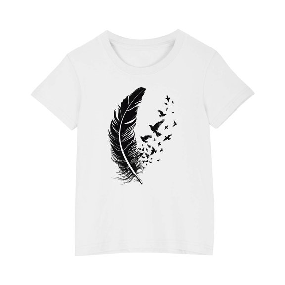 Fesfesfes Casual Blouses for Kids Cute Print Summer Tee Boys Girls T-shirt Fashion Round Neck Print Short Sleeve Tops 3-10 Years(White#2,5 Years)