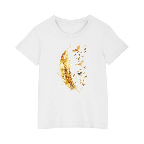 Fesfesfes Casual Blouses for Kids Cute Print Summer Tee Boys Girls T-shirt Fashion Round Neck Print Short Sleeve Tops 3-10 Years(White,5 Years)