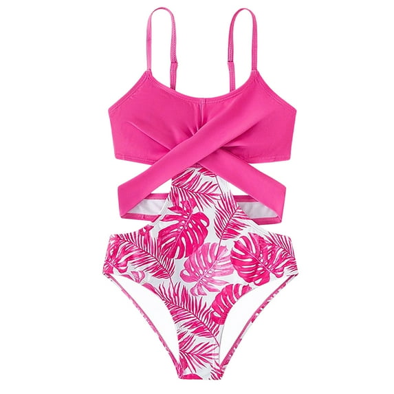 Fesfesfes Children Swimsuit Girls Quick Dry Swimsuit Cute Ruffles Swimsuit for Girls Bathing Suit Sleeveless Summer Girls' Beach Swimwear(Z03-Hot Pink,8 Years)