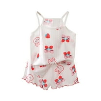 Fesfesfes Girl Summer Short Set Cotton Outfits Shorts Sleeveless Tee T Shirt Tank Top Shorts Pant Two-piece Set for Children's 1-10 Years(Multicolor,7-8 Years)