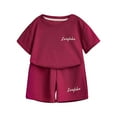 thumbnail image 1 of Fesfesfes Girl's 2 Piece Outfits Short Sleeve Round Neck Letter Print Tops and Shorts Casual Summer Elastic Waist Breathable Shorts Sets(Hot Pink,11 Years), 1 of 3