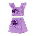 thumbnail image 1 of Fesfesfes Girl's 2 Piece Summer Solid Color Outfits Flying Sleeve Strap Square Neck Tops and Floral Ruffle Layered Skirts Set for Kids 1-6Years(Purple,2-3 Years), 1 of 9