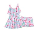 thumbnail image 1 of Fesfesfes Girl's Sleeveless Floral Print Swimming Skirt+Swimsuit Set Split Swimsuit Set Short Sleeve Skirt Set Bathing Suit 2-9 Years(Pink,2 Years), 1 of 3