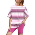 thumbnail image 1 of Fesfesfes Girls 2 Piece Outfits Cute Summer Print Summer Short Sleeve T Shirt Tops and Elastic Waist Shorts Yoga Shorts Suit Clothing Sets(Pink#1,5 Years), 1 of 8