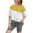 thumbnail image 1 of Fesfesfes Girls 2 Piece Outfits Cute Summer Print Summer Short Sleeve T Shirt Tops and Elastic Waist Shorts Yoga Shorts Suit Clothing Sets(Yellow#3,5 Years), 1 of 8