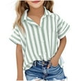 thumbnail image 1 of Fesfesfes Girls and Boys Button Down Shirts Striped Print Long Sleeve Collared Blouses Casual Loose Outerwear Top for Teen Kids 5-15 Years(Green,7 Years), 1 of 7