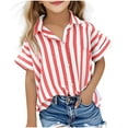 thumbnail image 1 of Fesfesfes Girls and Boys Button Down Shirts Striped Print Long Sleeve Collared Blouses Casual Loose Outerwear Top for Teen Kids 5-15 Years(Red,14 Years), 1 of 7