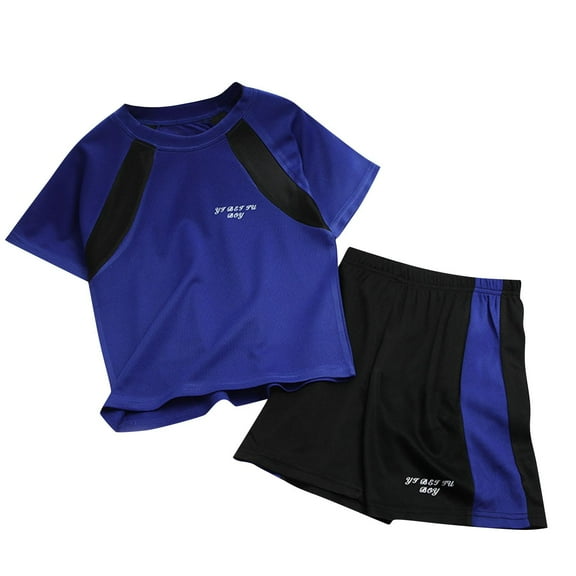 Fesfesfes Girls and Boys Clothes 2 Piece Children Breathable Sports Outfits Letter Print Shorts Set Short Sleeve T-Shirt + Shorts Summer Clothing Sets 3-16Years(Dark Blue,3 Years)