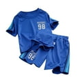 thumbnail image 1 of Fesfesfes Girls and Boys Clothes 2 Piece Children Breathable Sports Outfits Letter Print Shorts Set Short Sleeve T-Shirt + Shorts Summer Clothing Sets 3-16Years(Blue#1,10 Years), 1 of 1