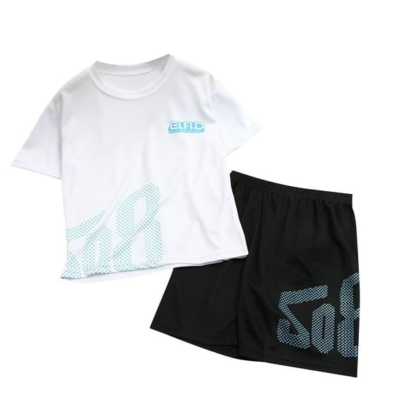 Fesfesfes Girls and Boys Clothes Outfits Color Clash Short Sleeve Heart Print Tops Breathable Summer Short Sleeve Shorts Set for 3-16Years(White,5 Years)