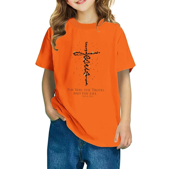 Fesfesfes Girls and Boys Fashion T Shirts Summer Short Sleeve Kids Basic Tees Crewneck Tops Birthday Shirt Kids Summer Clothes 3-10 Years(Orange,3 Years)