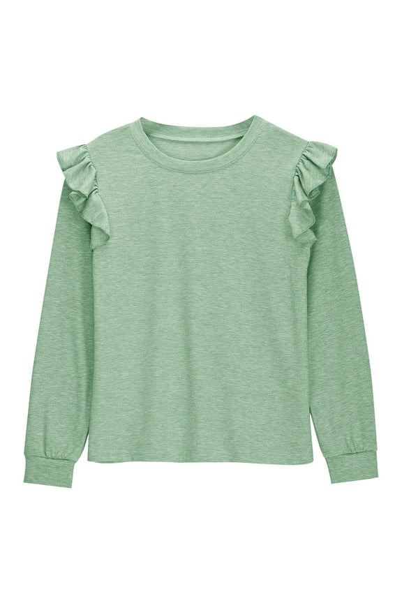Girls Long Sleeve Solid Color Loose Tunic Tops Cute Crewnecks Dressy Casual Blouses Clothes Round Neck T Shirts for Spring Summer(Green,7 Years)