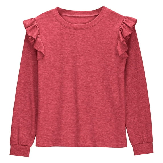 Fesfesfes Girls Long Sleeve Solid Color Loose Tunic Tops Cute Crewnecks Dressy Casual Blouses Clothes Round Neck T Shirts for Spring Summer(Red,4 Years)