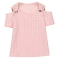 thumbnail image 1 of Fesfesfes Girls' Loose Fit Tunic Tops Kids Short Sleeve Shirts Cold Shoulder Top Casual Round Neck Summer Kids Hollow Out Blouse Tee(Pink,7-8 Years), 1 of 8