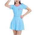 thumbnail image 1 of Fesfesfes Girls One Piece Swimsuits Hawaiian Skirted Bathing Suit for Kids Girls Summer Swim Dress Short Sleeve Swimwear 9-14 Years(Blue#2,9 Years), 1 of 3
