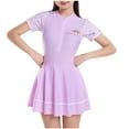 thumbnail image 1 of Fesfesfes Girls One Piece Swimsuits Hawaiian Skirted Bathing Suit for Kids Girls Summer Swim Dress Short Sleeve Swimwear 9-14 Years(Purple,9 Years), 1 of 3