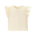 thumbnail image 1 of Fesfesfes Girls Ruffle Sleeve Shirts Summer Crewneck Solid Color Tee Tops Teens Girls Casual Cute Loose Blouse 2-13 Years(Khaki,4 Years), 1 of 2