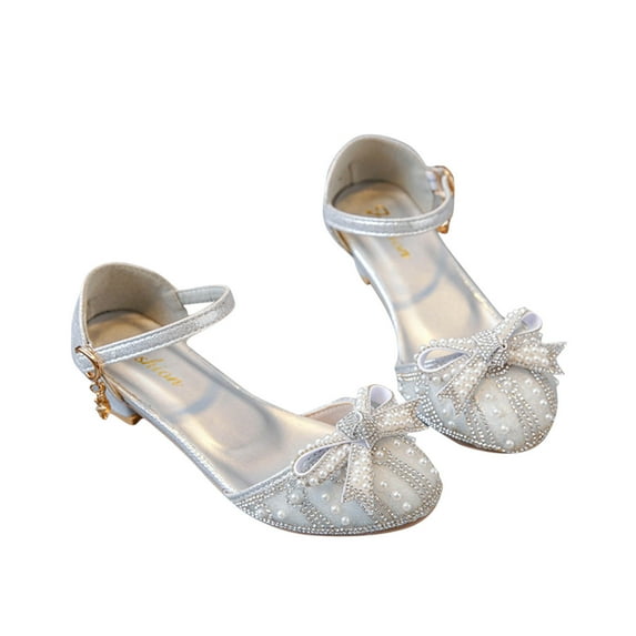 Fesfesfes Girls Sandals Ankle Strap T-Strap High Heel Princess Dress Shoes Breathable Summer Spring Shoes Children's Wedding Party Shoes