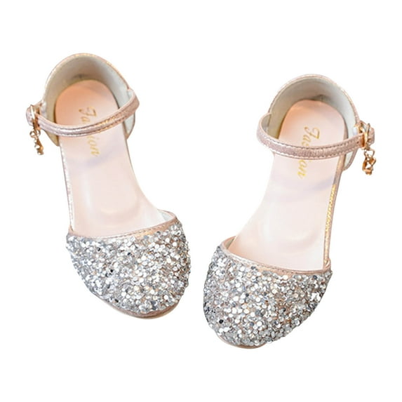 Fesfesfes Girls Sandals Ankle Strap T-Strap High Heel Princess Dress Shoes Breathable Summer Spring Shoes Children's Wedding Party Shoes