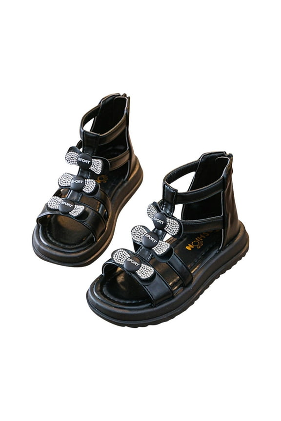 Girls' Sandals Open Toe Summer Shoes Cute Flat Strappy Gladiator Sandals with Ankle Zipper and Soft Soled 4-14 Years