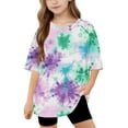 thumbnail image 1 of Fesfesfes Girls Shirts Summer Short Sleeve Cotton Soft Cute Print Tee Crewneck Solid Color Loose Tops Basic Shirts for Teen Girls 5-15 Years(Multicolor#1,5 Years), 1 of 8