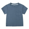 thumbnail image 1 of Fesfesfes Girls Short Sleeve Tops Toddler Kids Boys Fashion Cute Solid Color Soft Crewneck Pocket Tops for Daily Home Wear 0-3 Years(Dark Blue,12 Months), 1 of 9