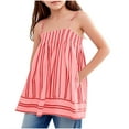 thumbnail image 1 of Fesfesfes Girls Sleeveless Shirts Summer Spaghetti Strap Tunic Tops Striped Ruffled Girls Cute Square Neck Clothes Blouse 3-14 Years Pleated Tank Top(Red#2,13-14 Years), 1 of 5
