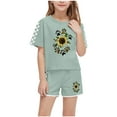 thumbnail image 1 of Fesfesfes Girls Summer Casual T-Shirts and Shorts Set 2 Pieces Set Teen Girls Drawstring Summer Outfits Solid Trendy Clothes for 5-14Years Girls(Army Green,10 Years), 1 of 8