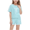 thumbnail image 1 of Fesfesfes Girls Summer Casual T-Shirts and Shorts Set 2 Pieces Set Teen Girls Drawstring Summer Outfits Solid Trendy Clothes for 5-14Years Girls(Green#1,13 Years), 1 of 8
