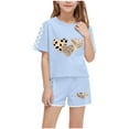 thumbnail image 1 of Fesfesfes Girls Summer Casual T-Shirts and Shorts Set 2 Pieces Set Teen Girls Drawstring Summer Outfits Solid Trendy Clothes for 5-14Years Girls(Sky Blue#3,9 Years), 1 of 8