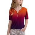 thumbnail image 1 of Fesfesfes Girls' Summer Cute T Shirts Casual Short Sleeve V Neck Plain Tunic Tops Children Fashion Button Top Solid Color Tshirts Teen Girls 3-14 Years(Orange#3,9-10 Years), 1 of 5