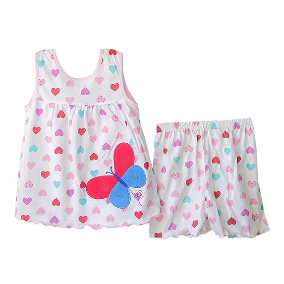 Fesfesfes Girls Summer Outfits Toddler Baby Girls Short Sets 2 Piece Clothing Set Sleeveless Shirts and Shorts 1-3 Years(Multicolor#1,2-3 Years)