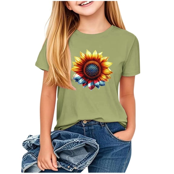 Fesfesfes Girls Summer T Shirts Kids Casual Crewneck Short Sleeve Mother's Day Loose Basic Tee Fashion Letter Print Pullover Tops 1-13 Years(Green#2,2-3 Years)