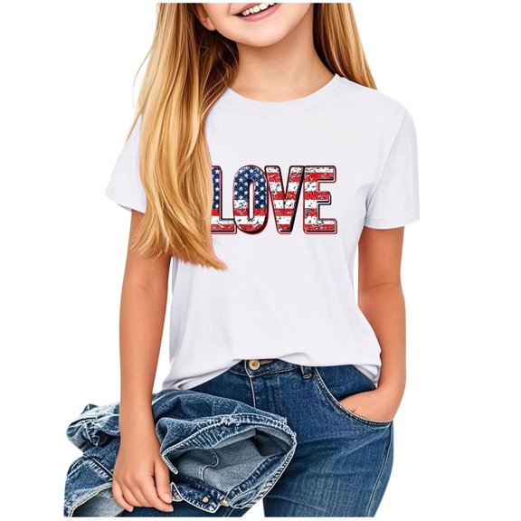 Fesfesfes Girls Summer T Shirts Kids Casual Crewneck Short Sleeve Mother's Day Loose Basic Tee Fashion Letter Print Pullover Tops 1-13 Years(White#1,12-13 Years)