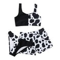 thumbnail image 1 of Fesfesfes Girls Swimsuit 3 Piece Bathing Suits Cow Print Bikini Tankini Set Beach Swimwear with Shorts Bikini Swimwear for 6-13 Years(Black,10-11Years), 1 of 5