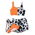 thumbnail image 1 of Fesfesfes Girls Swimsuit 3 Piece Bathing Suits Cow Print Bikini Tankini Set Beach Swimwear with Shorts Bikini Swimwear for 6-13 Years(Orange,10-11Years), 1 of 5