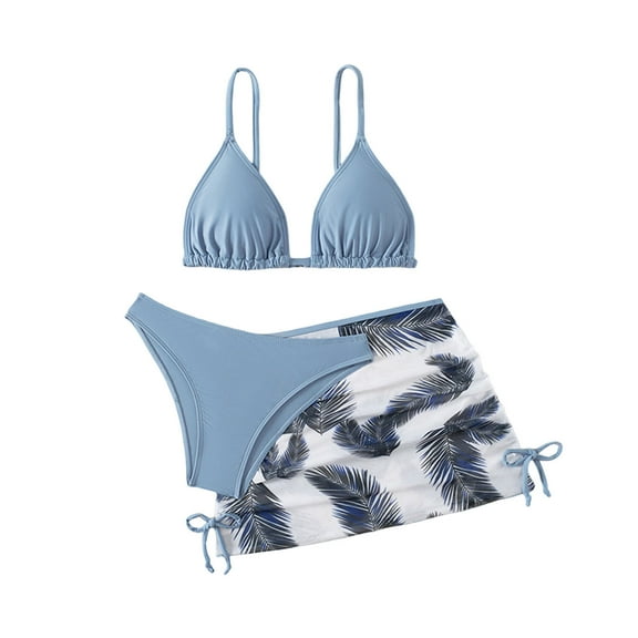 Fesfesfes Girls Swimsuits Children's 3 Piece Tankini Bathing Suit Set Cute Bikini Swimwear with Swim Dress Beach Skirt 8-16 Years(Blue,12-13 Years)