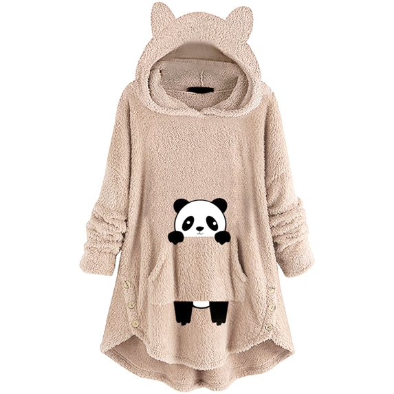 Fesfesfes Clearance Hoodie Dress for Women Cute Pattern Winter Cat Ear Fleece Fuzzy Hooded Blanket Dress Plush Tops For Teen Girls