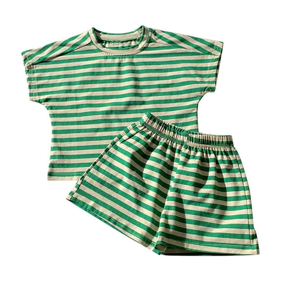 Fesfesfes Kids Boys Girls Cotton 2pc Solid Bedroom Stripe Print Pajamas Soft Comfy Sleepwear Sets Toddler Long Sleeve Shirts Home Wear Suit(Green,2 Years)